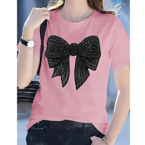 Camisetas de diamantes de imitación de secado rápido transpirables ecológicas para mujer de alta calidad moda de verano de manga corta - Product Image 5