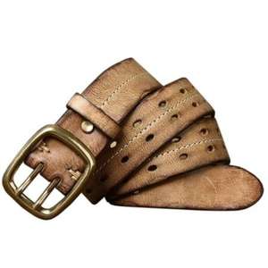 Handicrafts Couple Wear Leather <b>Belt</b> Cow Hide Custom <b>Belts</b> American Vintage Fashionable Steel Buckle Factory Price - Product Image 2