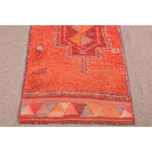 Turkish Rug, 2.7x9.5 ft Vintage Rug, <b>Red</b> Orange Animal Print <b>Wool</b> Rug - Product Image 5