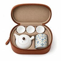 Service à thé portable en céramique Kung Fu avec théière, tasses, boîte de rangement et étui de transport pour cadeau d'affaires ou activités de plein air