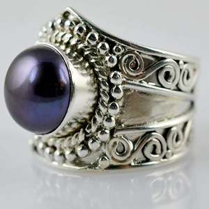 925 Sterling <b>Silver</b> Black Pearl <b>Ring</b> Handmade Freshwater Artisan Jewelry with June Birthstone <b>Statement</b> Promise <b>Ring</b> - Product Image 2