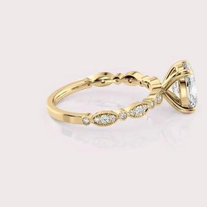 Bague de fiançailles en diamant de laboratoire de forme coussin certifiée IGI, or blanc/rose et or jaune 14 carats, bague de mariée vintage - Product Image 3