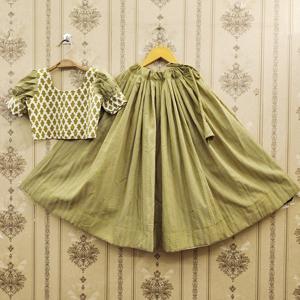 Shoryam Fashion Lehenga Choli en polyester de qualité supérieure, tendance, imprimé vert olive, longueur au sol, pour filles, pour les fêtes et les mariages - Product Image 1