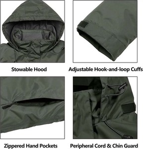 Veste en toile coupe-vent imperméable pour hommes fermeture à glissière brodée vêtements d'extérieur d'hiver décoration de poche à capuche coupe-vent pluvieux - Product Image 5