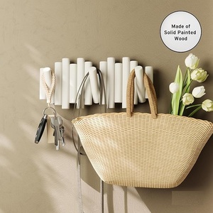 Modern Walnut <b>Wall</b>-Mounted Coat Rack 5 Retractable Wood Pegs Space Saving Clothing Storage Organizer With <b>Rail</b> Hook - Product Image 4