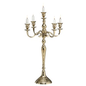 Support de bougie artisanal classique pour mariage et table à manger, candélabre de haute qualité à 5 bras en métal plaqué or - Product Image 1