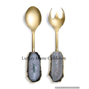 Ensemble de couverts de luxe en acier inoxydable, couleur argent, design feuille, manche plaqué brillant, fabrication artisanale, aspect attrayant, argenterie - Product Image 3