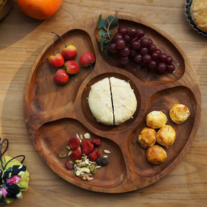 Plato de teca ecológico con diseño Floral elegante, bandeja de aperitivos multicompartimento, técnica grabada para cafetería, comedor - Product Image 5