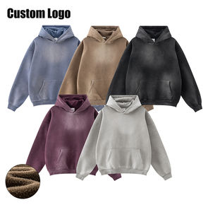 Sweats à capuche pour hommes Pull à capuche surdimensionné unisexe avec logo personnalisé Poids lourd vierge Sweat à capuche thermique en coton délavé à l'acide pour hommes - Product Image 6