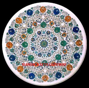 Standard Quality Best Prices Use for Home and Hotels Decoration Indian Manufacturing <b>White</b> Marble <b>Round</b> Shape Inlay <b>Table</b> Tops - Product Image 1