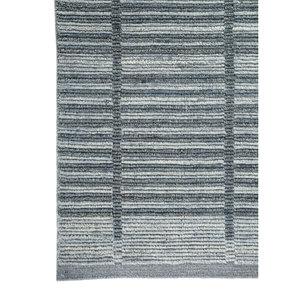 Alfombra de Lana Clásica a Rayas Azules Contour, Alfombra Rectangular Grande de 9x12 para Pasillo, Tejida a Mano HWL-181 para Sala de Estar - Product Image 4