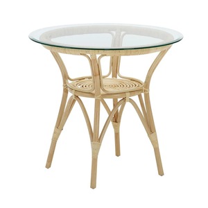 Table de bistrot moderne et élégante en rotin avec dessus en verre Meuble de salle à manger polyvalent et compact pour la maison et le salon - Product Image 1