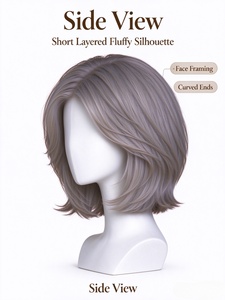 Short Layered Ash Milk Brown <b>Synthetic</b> <b>Wig</b> for Women, Natural Hairline Heat Resistant Fiber <b>Wig</b> Daily Wear - Product Image 4