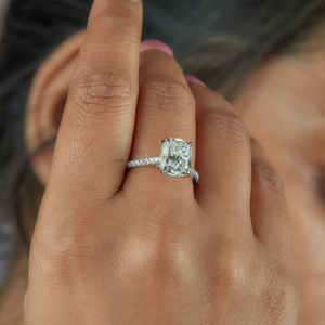 Hidden Halo 3.20 Carat Allongé Coussin Coupe Bague de Fiançailles Plaqué Or 925 Sterling Silver Luxury Moissanite Ring in D Color - Product Image 5