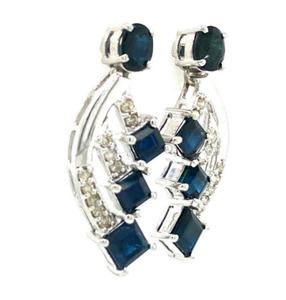 Classic Style Blue Sapphire Diamond Drop Earrings Sterling <b>Silver</b> 925 Fine <b>Stud</b> Design for Women's Party Wear Precious Gemstones - Product Image 2