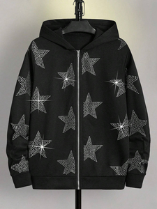 Pull à capuche surdimensionné personnalisé pour hommes et femmes tendance automne avec strass et lettres imprimées personnalisation du logo d'hiver - Product Image 4