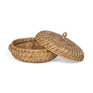 Vintage Style Woven Rattan Lidded <b>Box</b> Traditional Rattan <b>Small</b> <b>Box</b> <b>With</b> <b>Lid</b> for Storage - Product Image 1