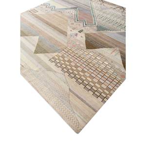 Alfombra de Lana y Seda Anudada a Mano Manchaha Lub-6600, Color Marfil, Diseño Geométrico Rectangular, para Sala de Estar, Adolescentes, Hogar y Pasillo - Product Image 2