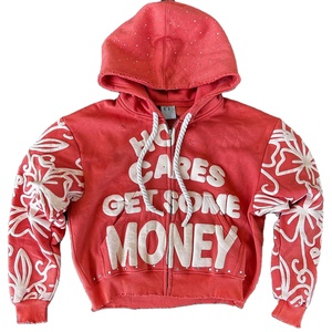 Sudadera con Capucha Personalizada de Felpa de Algodón Francés de 460 g/m², Estampado 3D Desgastado, Estilo Holgado, Lavado Ácido, Corte Recto, Talla XL con Pedrería - Product Image 1