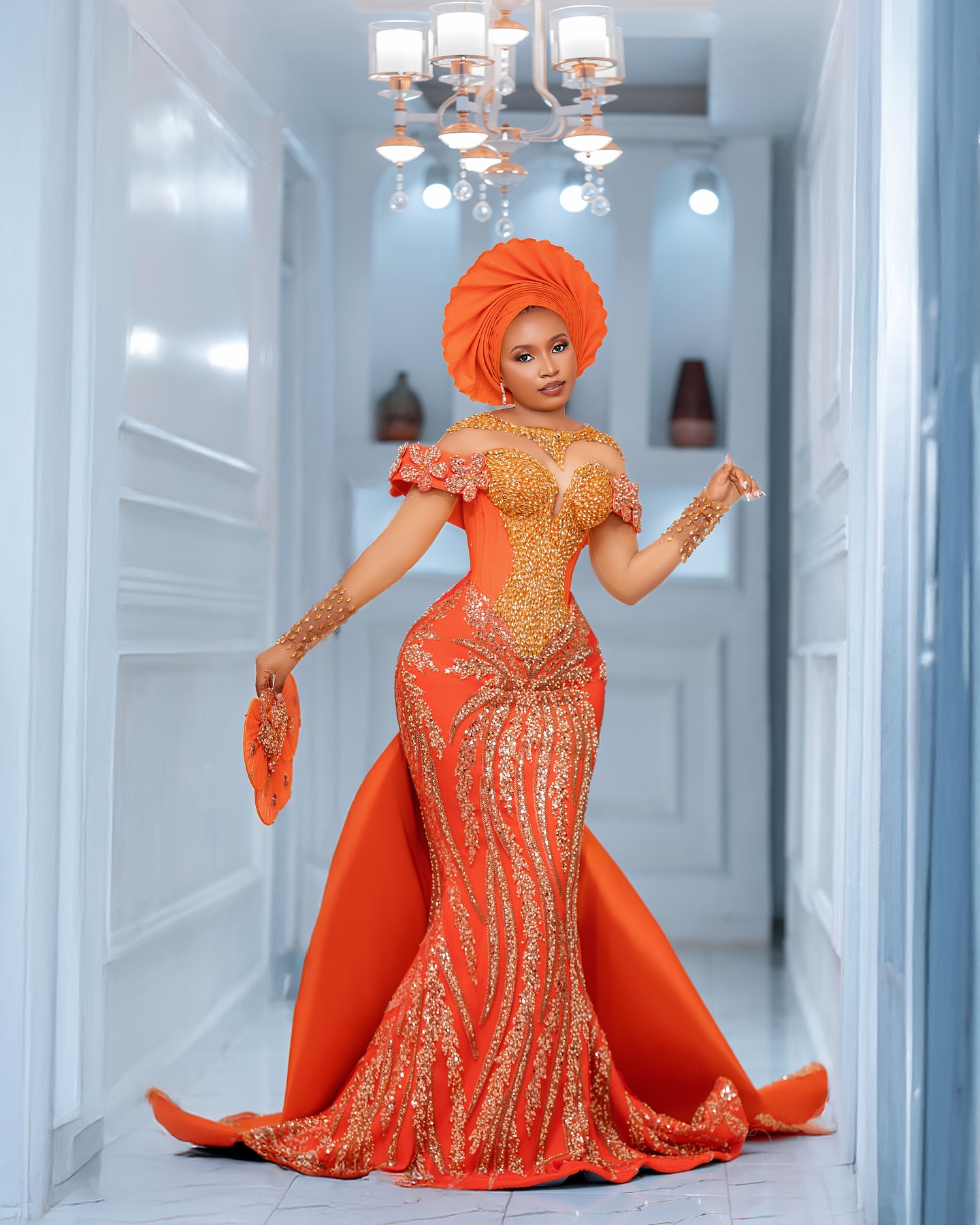 Orange Colour Dress High Quality Floor-Length Women's Gown