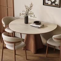 Moderne Apartment-Möbel Massivholz & Steinplatte Ausziehbarer Esstisch-Set mit Holzbeinen Langlebiges 6-Sitzer Wohnmöbel