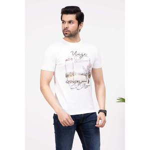 Olga 100% Cotton Crewneck T-Shirt Loose Fit Compressed with Stone Washed Technique Breathable with Logo Pattern - Product Image 1