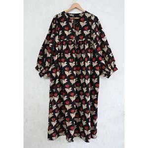 Vestido Maxi Bohemio de Algodón con Estampado a Mano para Mujer, Prenda Sostenible de Verano, Manga Larga, Lavable, Cintura Natural - Product Image 1