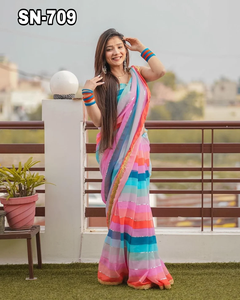 El diseñador indio de Bollywood más de moda Georgette impreso Saree blusa exclusiva tradicional étnica nupcial ropa de boda para mujeres - Product Image 5