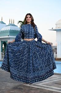 Conjunto de Lehenga Choli Dupatta con Estampado Dabu en Bloque Indigo, 100% Algodón, Ropa Étnica Tradicional para Bodas y Fiestas, Precio al por Mayor - Product Image 4