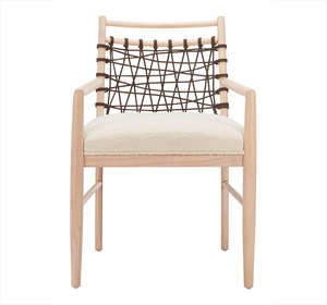 Arm Bistro Dining Lounge Chair Composant en bois de teck naturel sécurité Lucky Rope pin jaune chaleur chêne bien rangé - Product Image 3