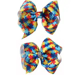 6 inch Autism Awareness Puzzle Piece Girl Hair Accessories