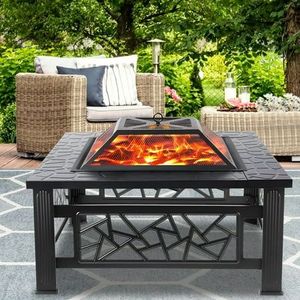 Outdoor Wood <b>Firepit</b> Table Metal BBQ Grills Square Fire Pit Portable Barbecue Grill Garden Patio <b>Camping</b> Heater Supplies FP004 - Product Image 3