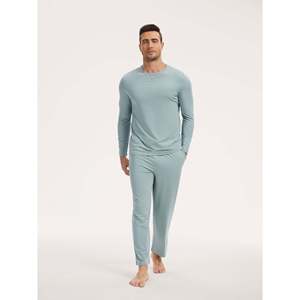 Custom Premium <b>Men's</b> Long <b>Pajama</b> <b>Set</b> Comfortable Casual Home Wear Bamboo Cotton Silk Size XL <b>for</b> Spring Season Customizable Logo - Product Image 1