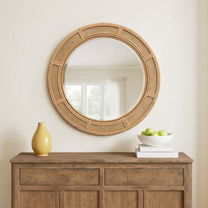 Espejo de Pared Decorativo de Ratán, Marco de Mimbre Hecho a Mano, Espejo Colgante Boho Natural para Sala de Estar, Dormitorio, Baño, Decoración del Hogar - Product Image 6