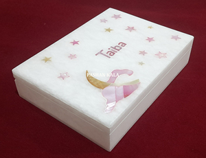 Caja de joyería de nácar con incrustaciones de mármol blanco puro hecha a mano de lujo, forma rectangular con acabado fino para regalo de decoración del hogar - Product Image 3