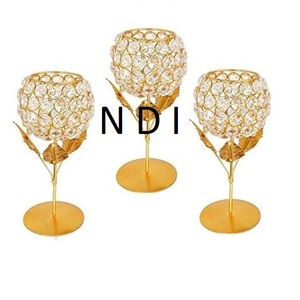 Bougeoir en métal doré perlé en cristal de conception faite à la main bougeoir votif finition brillante bougeoir à thé - Product Image 1