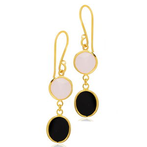 Quartz rose et noir or lunette crochet boucle d'oreille turc en gros 925 bijoux en argent Sterling - Product Image 3