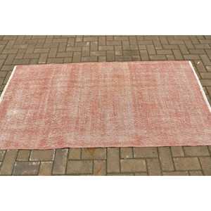 Turkish 3.3x6.6 ft Rug, Accent Vintage Rug, <b>Red</b> White Floral <b>Wool</b> Rug - Product Image 3