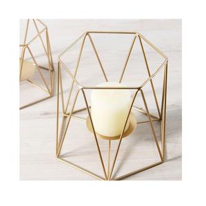 Linterna de Vela decorativa de metal de nuevo diseño en oro acabado con forma geométrica para decoración de interiores - Product Image 1