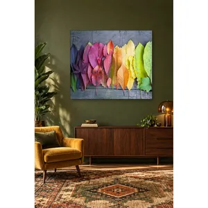 ภาพพิมพ์บนผืนผ้าใบลายใบไม้เรียงกันบนพื้นไม้ของฟิดา เรนโบว์ - Product Image 5
