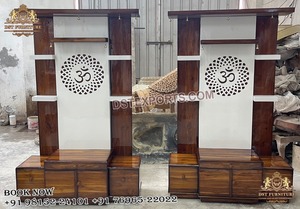 Omデザインプージャルームデザイナーのためのモダンな寺院プージャマンディルホームのための最高品質のインドのチーク材マンディルデザイン