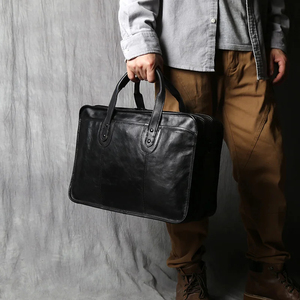 Factory Custom Vintage Style Genuine <b>Leather</b> Laptop Briefcase <b>Bag</b> Luxury Classic Office <b>Bag</b> Black Large Portable Zipper Reusable - Product Image 3