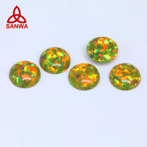 Pierre d'opale multicolore Kyocera OP46 vert jaune vert rond cabochon, distributeur direct pour la fabrication de bijoux en argent faits à la main - Product Image 1