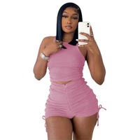 Ensemble décontracté deux pièces plissé pour femme : mini-robe respirante printemps-été, gilet et short