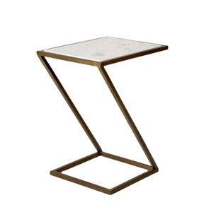 Fournisseur de meubles de luxe, table basse en marbre blanc, présentoir en forme de Z, plaques dorées, table en métal pour salon - Product Image 4