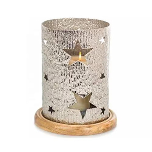 Portavelas votivo de aspecto elegante, forma redonda, Base de madera, diseño de estrella, calidad Premium, Color plateado, decoración de dormitorio - Product Image 1