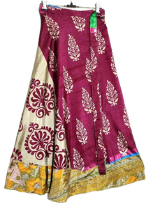 Vintage Double-Layer Silk Sari <b>Skirt</b> Women Multicolor Asymmetrical Wraparound Tie Waist Ruched Decoration <b>Tight</b> Fit Breathable - Product Image 4