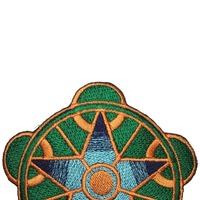 Patch brodé fait main avec motif étoile vert bleu orange, forme irrégulière, à coudre sur tissu, idéal pour les cadeaux