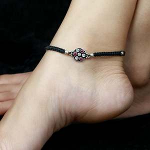 925 Silver <b>Anklet</b> Aasma Nazakat Cute <b>Gold</b> Plated Ruby and Zircon with Diamond Heart Pattern Single Piece for Party or Gift - Product Image 1