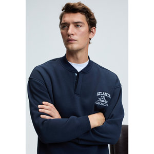 Sweat-shirt pour homme GRIMELANGE JETHRO, col bomber, fermeture boutonnée, broderie sur la poitrine, coupe décontractée - Product Image 5